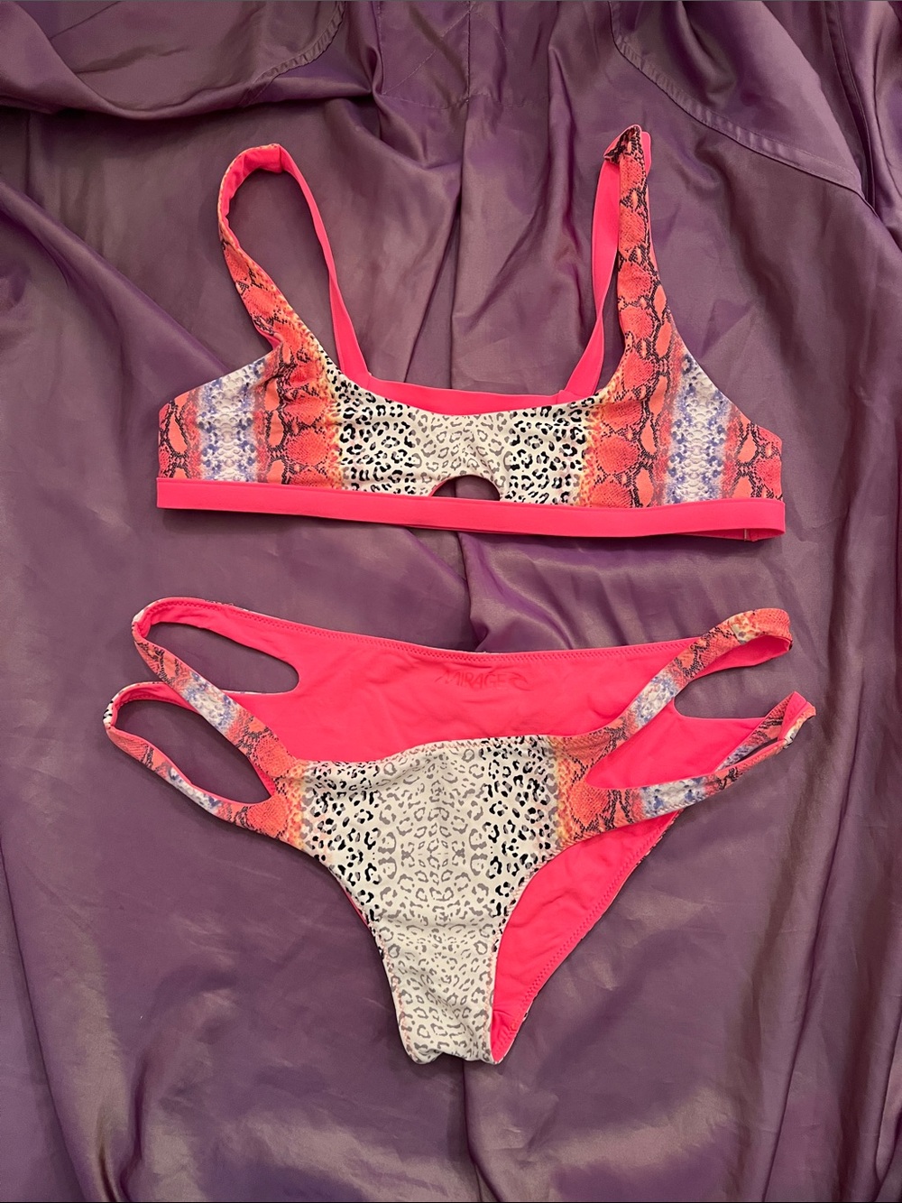 Hot Pink Mixed Animal-Print Cutout Bikini Set